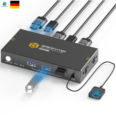 HDMI KVM Switch 8K 60Hz 2 PC 1 Monitor USB 3.0