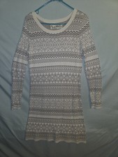 Aventura Beige Patterned Long Sleeve Scoop Neck Knee Length Sweater Dress Size M