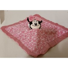 Disney Baby Minnie Mouse Bow Lovey Security Blanket Pink Floral Print Satin Back