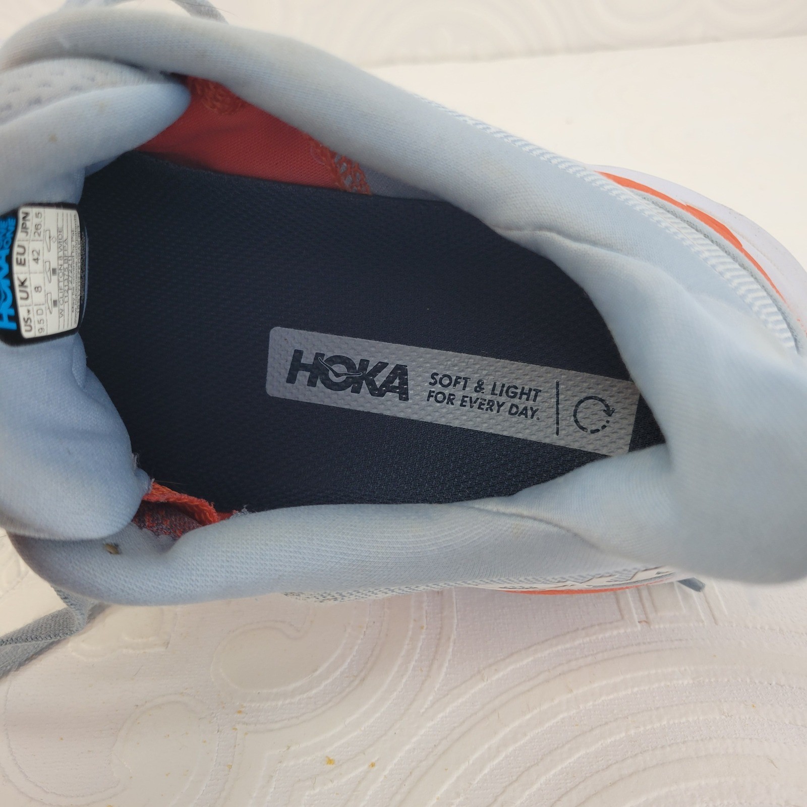 Hoka One One Clifton 8 Womens 9.5 Wide Blue Orange Running Shoes 1121375 thumbnail 4