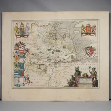 1645 Joan Blaeu Huntingdonensis Comitetus Huntingdon Shire European Map