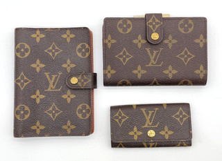 Auth Louis Vuitton Monogram Viennois /Agenda PM / Multicles 4 3pcs Wallet 9055