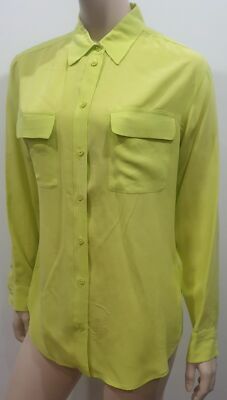 EQUIPMENT FEMME limettengelb 100% Seide Kragen Langarm Bluse Shirt Top S