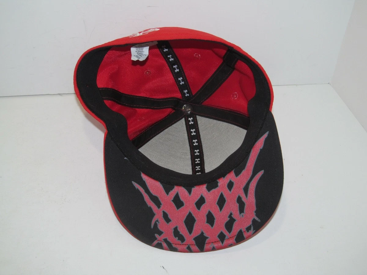 UA Under Armour Red Black w Flames on Bill Cap Hat Youth S M