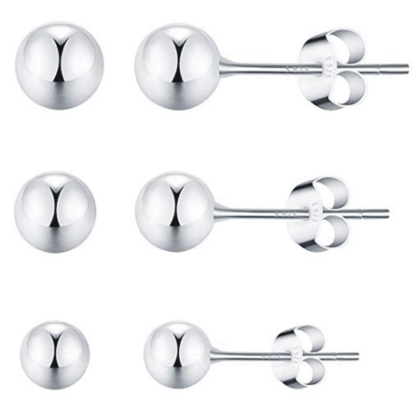 Women Kids 18K Gold Over Genuine 925 Sterling Silver Ball Ear Stud