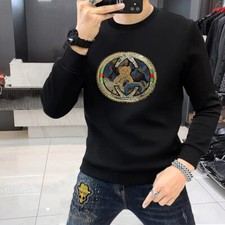 New Fashion Embroidered Bear Rhinestones Luxury Hoodie Men Winter Sweatshirt