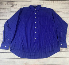 Chaps Dress Shirt Mens 17.5 Blue Striped Wrinkle Free Classic Collar Button Down