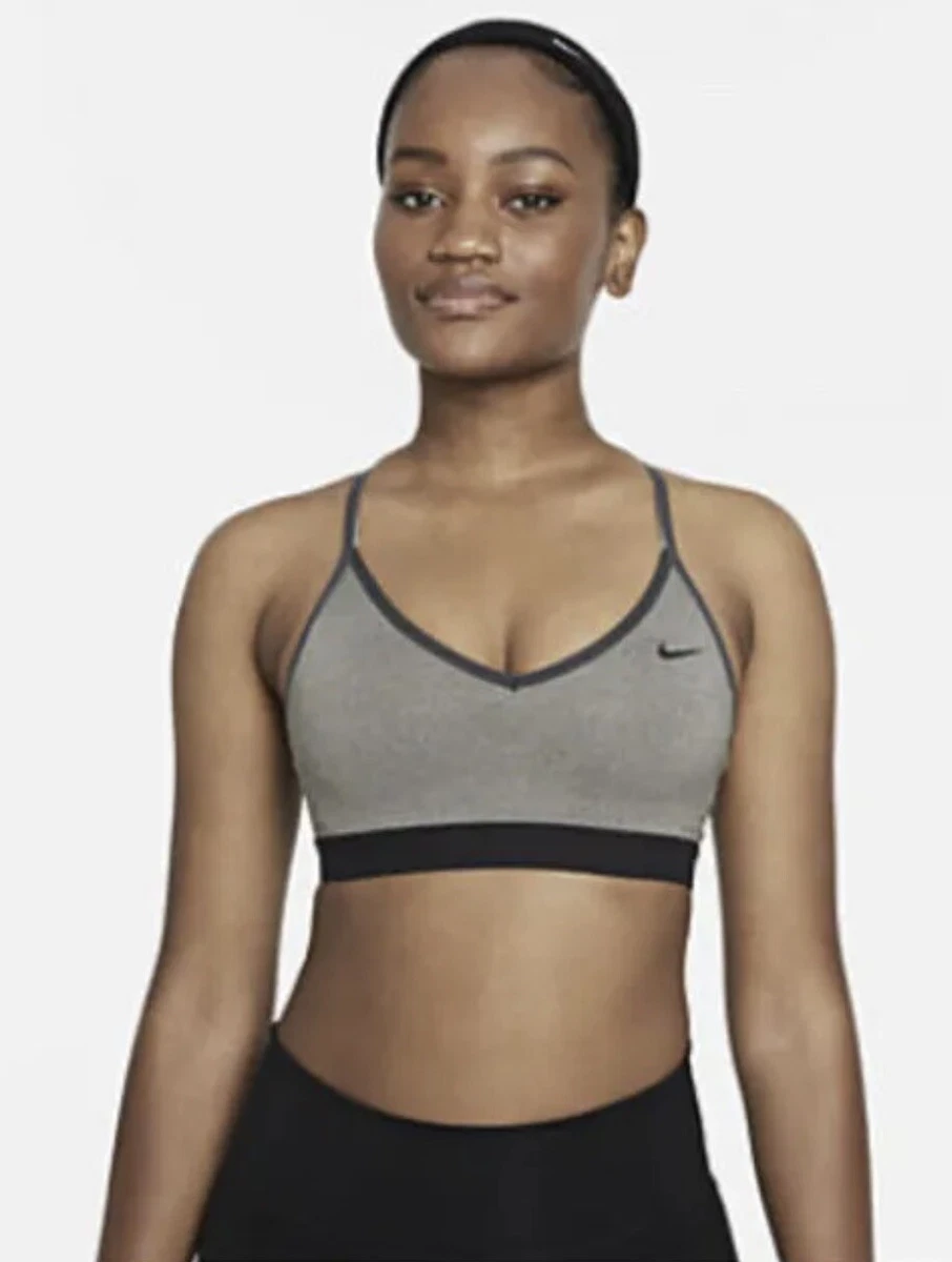 NWT Women's MEDIUM Nike Dri-Fit Indy V-Neck Sports Bra Gray Light