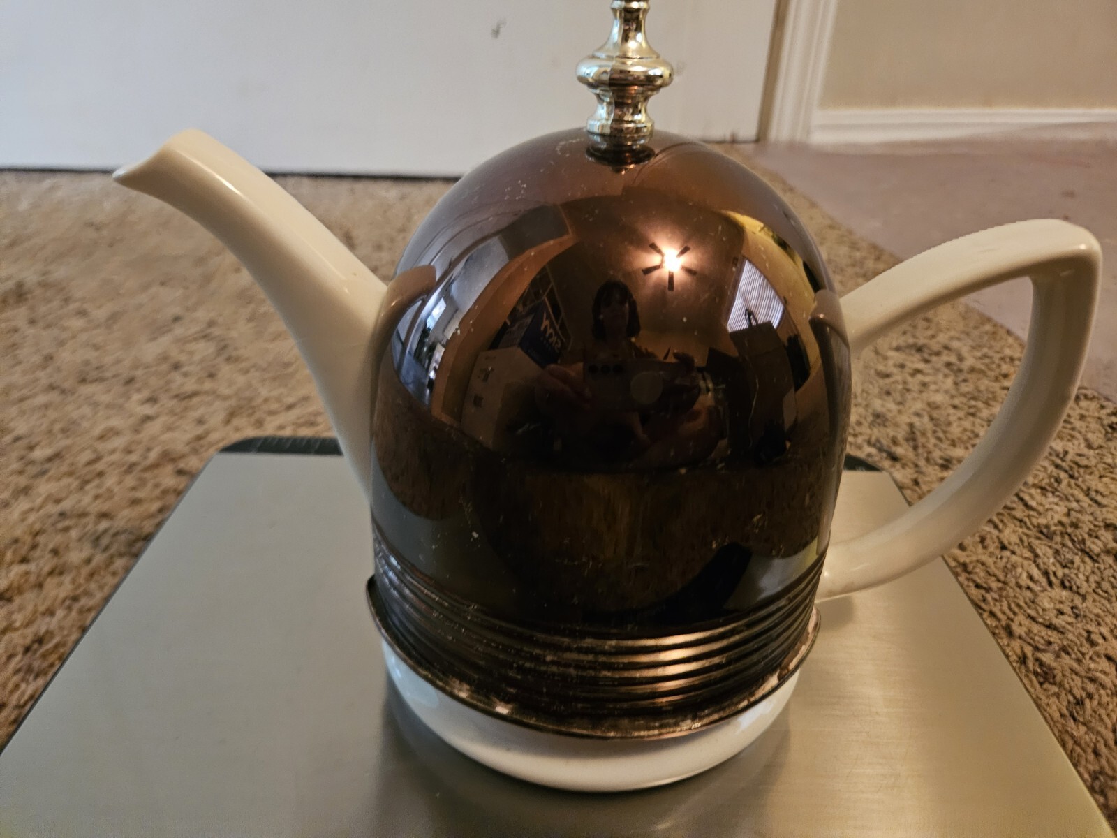 Hall China Co. Tea Pot Forman Family with Copper Color Insulator Falak Tayyeb Platinum