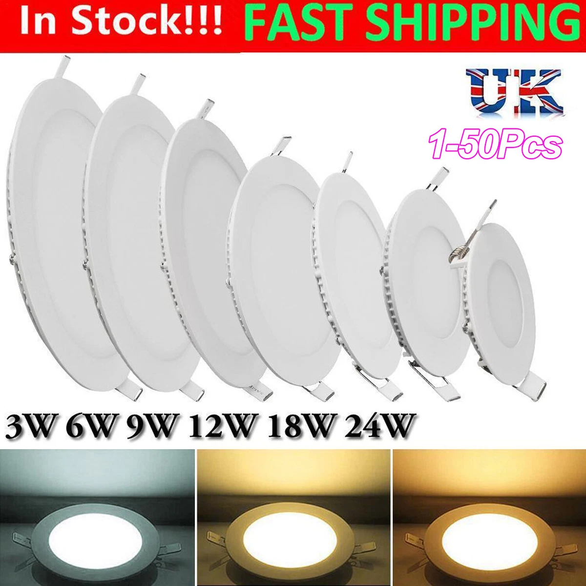3W 6W 9W 12W 18W 24W LED Panel Light Round Recessed Ceiling Down