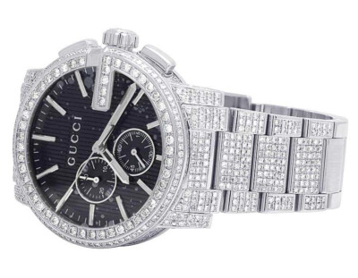New Full Mens 44MM Gucci 101 G-Chrono Black Dial Diamond Watch