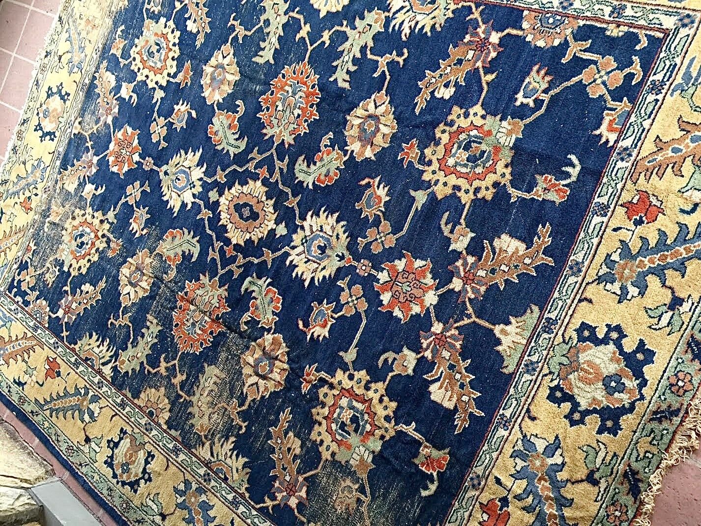 Distressed c1915 Antique 10' 2"x12' 2" Carpet From India 