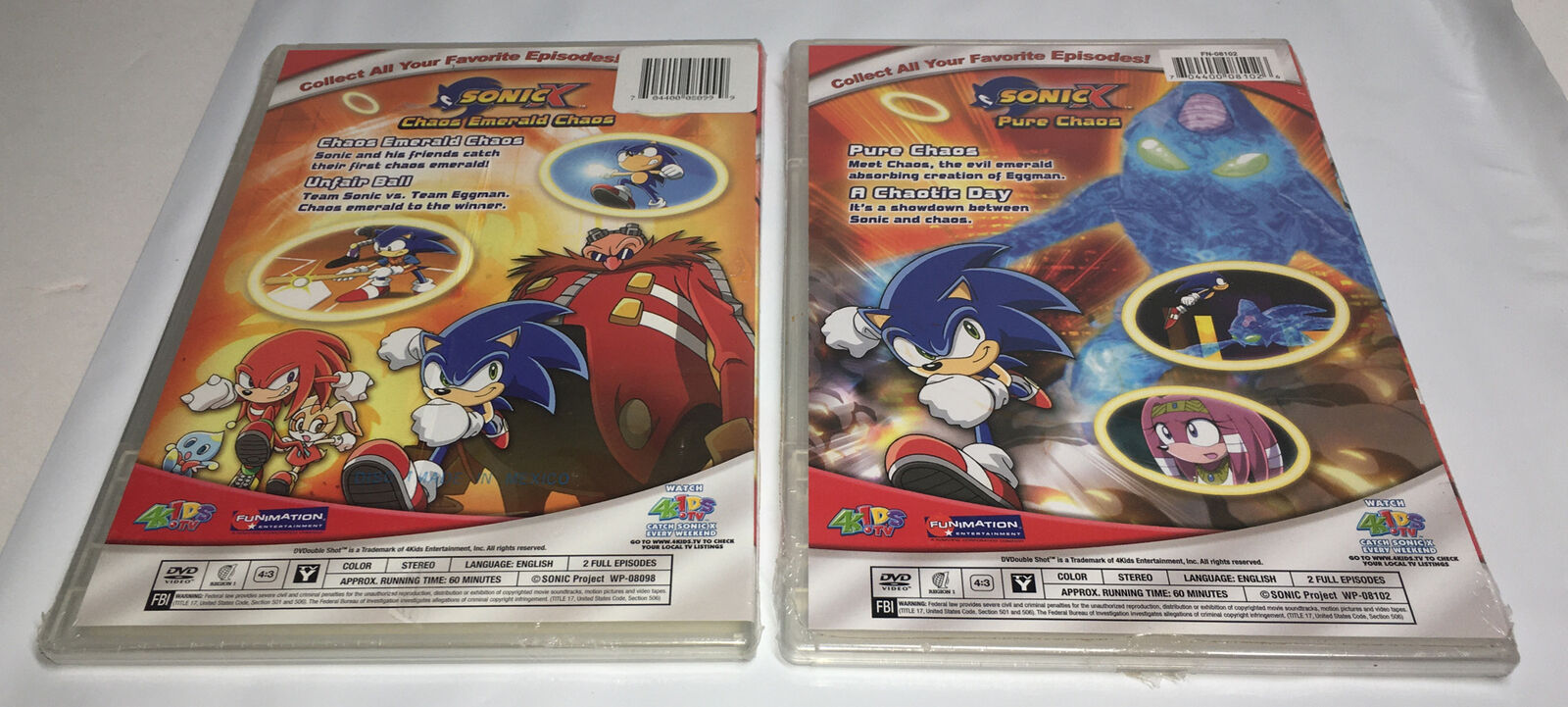 Lot of 2 Sonic X: Pure Chaos Emerald Chaos DVD Slim Cases