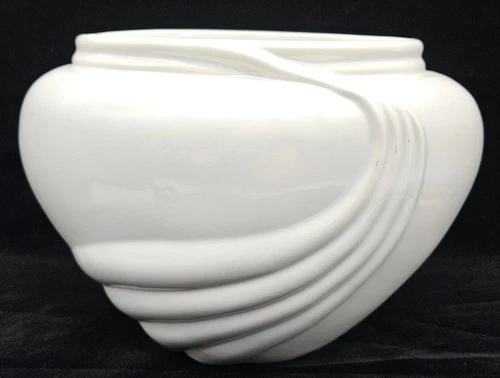 Vintage Haeger 907 Oval Vase White Swirl Waterfall Drape Art Deco Planter 7 × 9