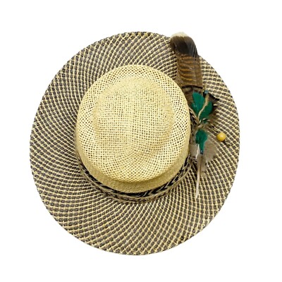 Woven Straw Panama Hat with Feather Detail OS | eBay display picture 1