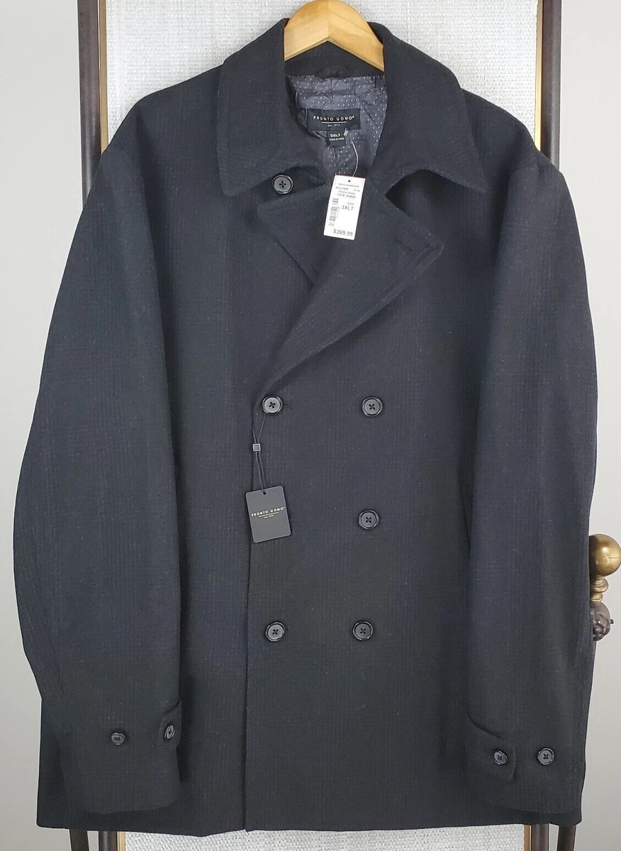NEW 269 PRONTO UOMO Size 3XLT Mens Gray Plaid Wool Blend Pea Coat Jacket NWT