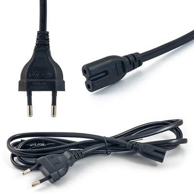 1,8m Stromkabel C7 Netzkabel Euro TV Strom Kabel CEE7/16 Stecker Schwarz 230V VD