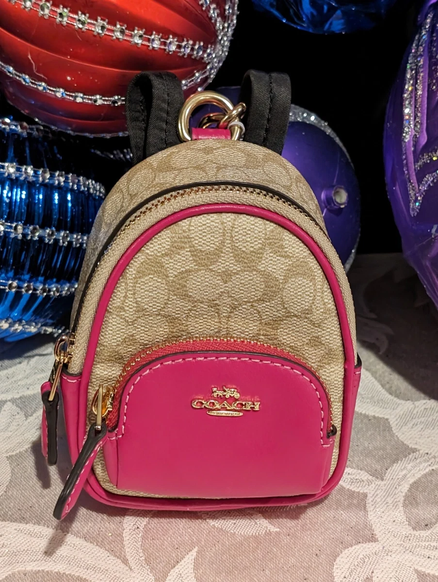 COACH Mini Court Backpack Bag Charm Signature Canvas NEW Cerise Pink Khaki CO5