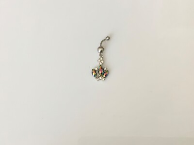Black Iridescent Clear Crystal Belly Button Navel Ring Body Jewelry Piercing 14g