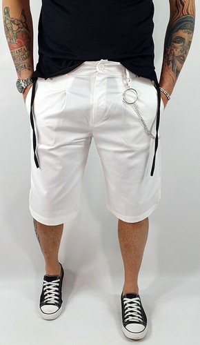 Pantaloncini Uomo Bermuda catena Bianco,nero,beige corto Pantaloni Cotone  largo | eBay