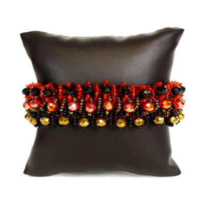 Czech Glass 3 Rows of Crystals Beaded RED Garnet Bracelet