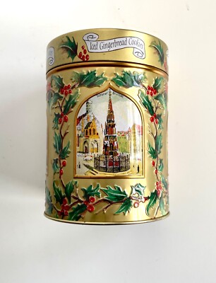 Lambertz Aachen 1999 Gold Christmas Musical Iced Gingerbread Cookies Tin Germany