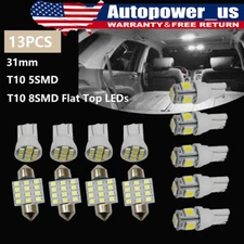 13x Pure white LED Lights Interior Package Kit For Dome License Plate Lamp bulbs