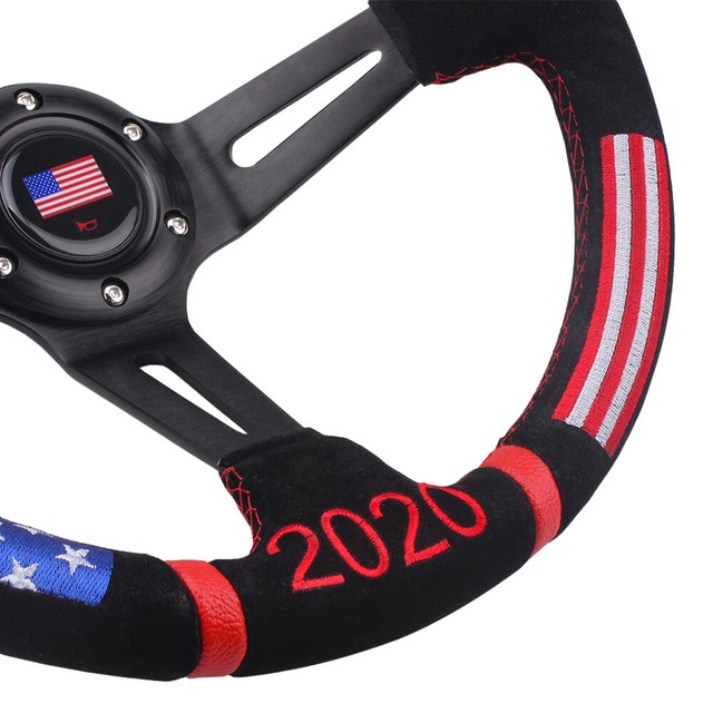 Racing Steering Wheel 14”350mm Cool Hand Embroidery Suede Leather wiht