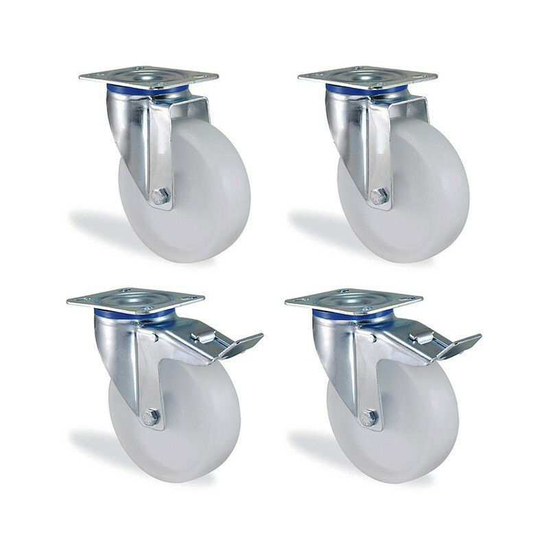 Lot de 4 roulettes pivotantes en polypropylène blanc diamètre 25mm avec frein pour meuble