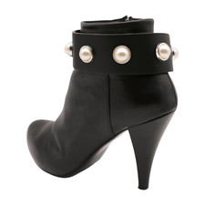 Women Boot Chain Bracelet Shoe Imitation Pearl Black Adjustable Size Band Strap