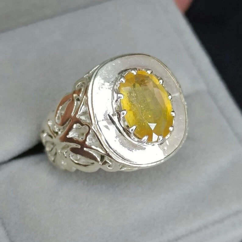 Gold ring design for male with outlet pukhraj stone