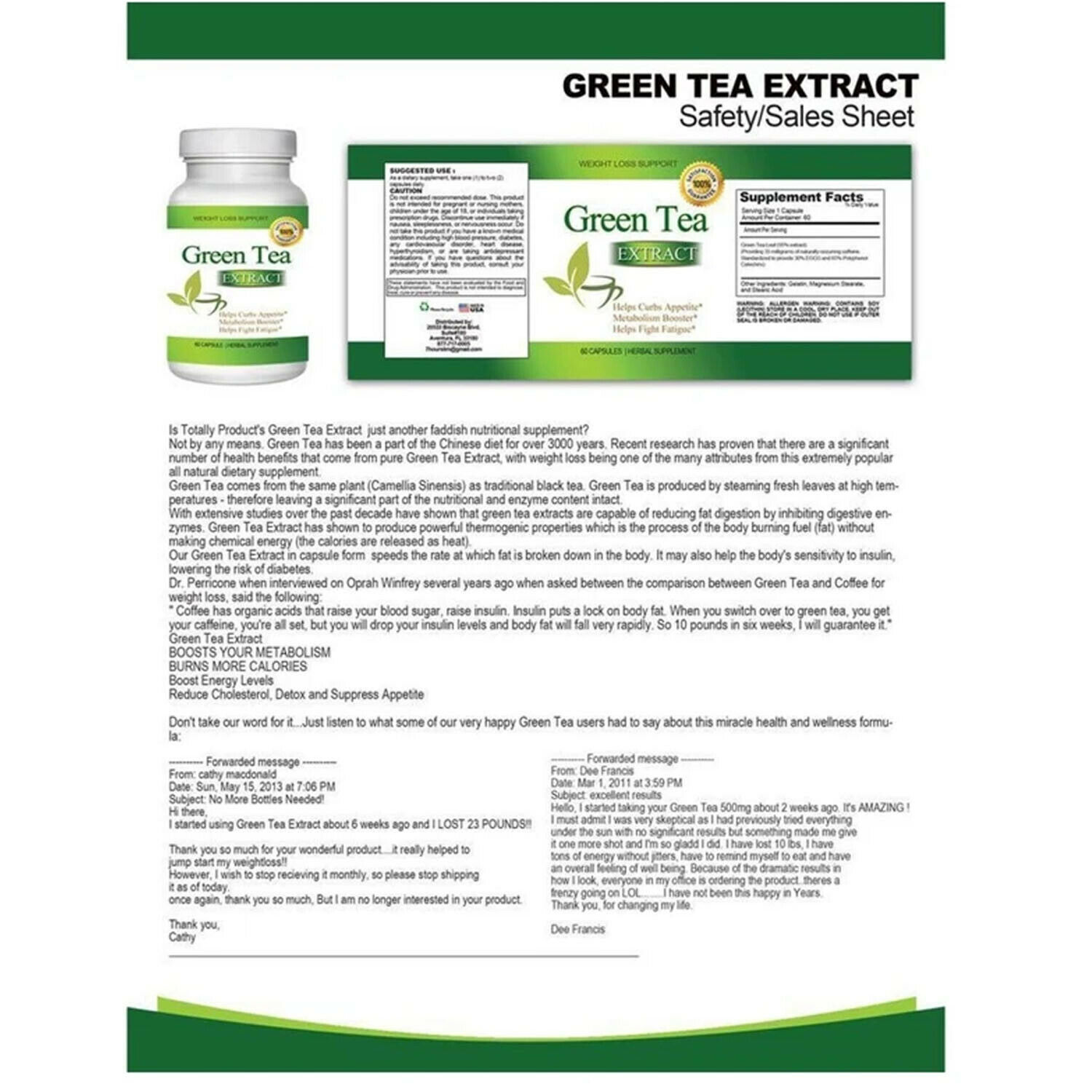 Green Tea Extract Metabolism Booster & Lemon Lean Weight Loss Dietary Supplement