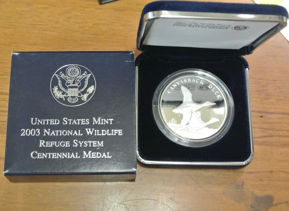 2003 Silver National Wildlife Refuge System Medal: CANVASSBACK Duck (Proof) - Image 4 of 4