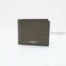 Michael Kors Men Warren Slim Billfold Wallet Leather 36T7LWRF5L Olive New No Box