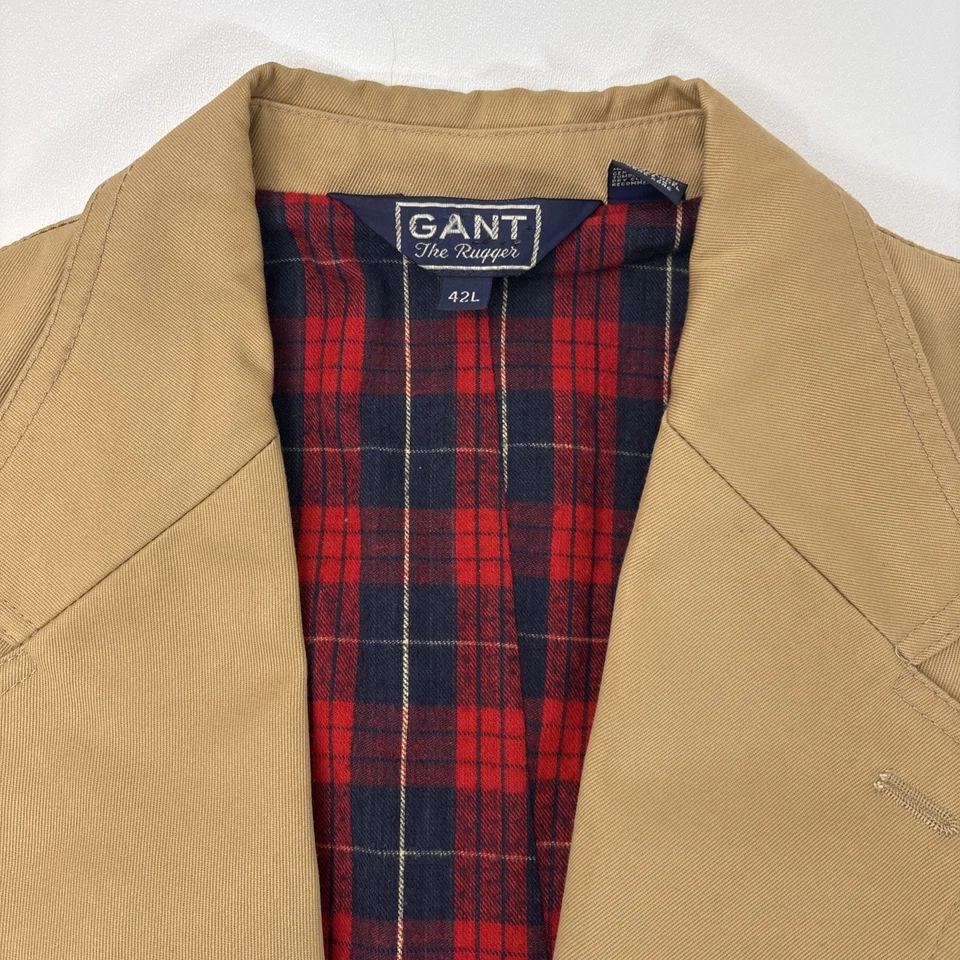 VTG Gant Rugger Blazer Jacket Plaid Flannel Lined Khaki Mens 42L - Image 2 of 4