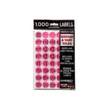 Sunburst Systems 7035 Priced Garage Sale Stickers, 1,000 Count 4" x 2", Pink