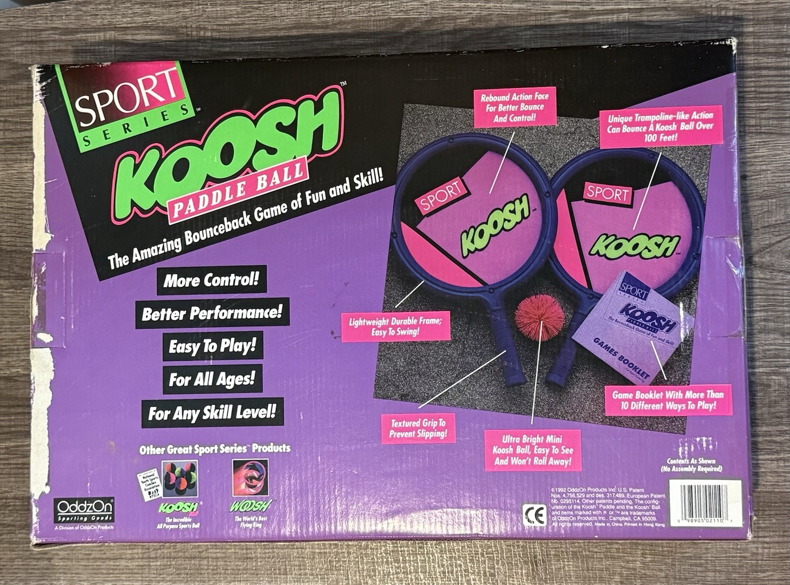 1992 Koosh Paddle Ball Set In Box Sport Series + 2 Balls Outdoor Game Purple