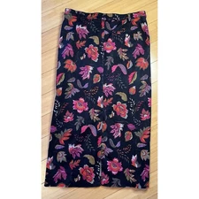 BUSHWACKER Autumn Colorful Floral Maxi Straight Stretch Boho Slit Skirt Sz 16