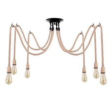 Industrial Rope Spider Pendant Ceiling Light Hemp Rope Multiple Hanging Lamp