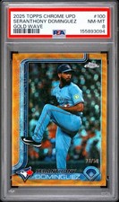 2025 TOPPS CHROME UPDATE #100 SERANTHONY DOMINGUEZ GOLD WAVE /50 PSA 8 POP 1
