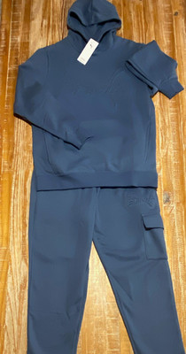 PUMA Men's Blue 2pc Sweatsuit Set Hoodie & Tapered Joggers Pockets L