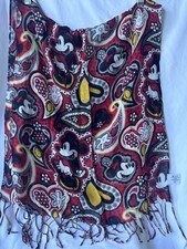 Disney Parks Mickey  Minnie Red Paisley Rayon Scarf