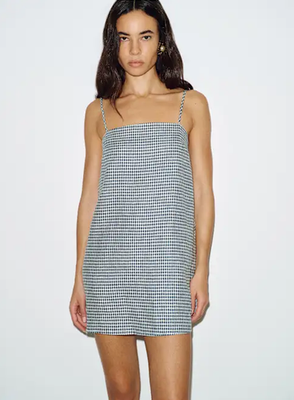 The Reformation Aubree Linen Dress Slate Check NEW | eBay