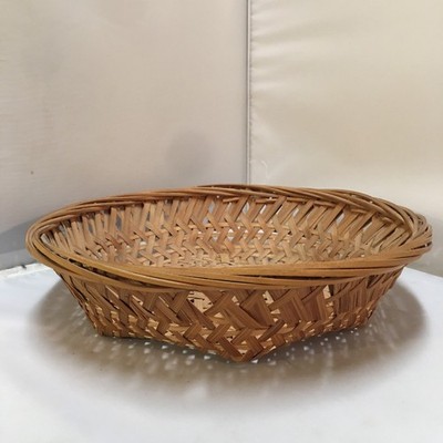 Woven Bamboo Basket Home Decor Medium Brown Round Lattice Design Cottagecore