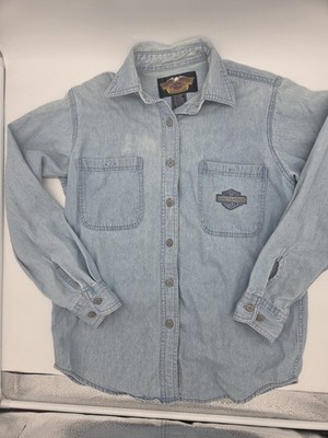 Vintage Harley-Davidson Biker Blues Denim Button Up Long Sleeve Shirt Size SMALL