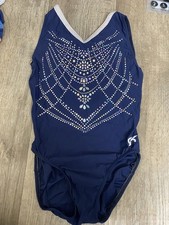 GK Elite Womens Gymnastics Leotard Adult Medium Cross back Blue Shimmer Design
