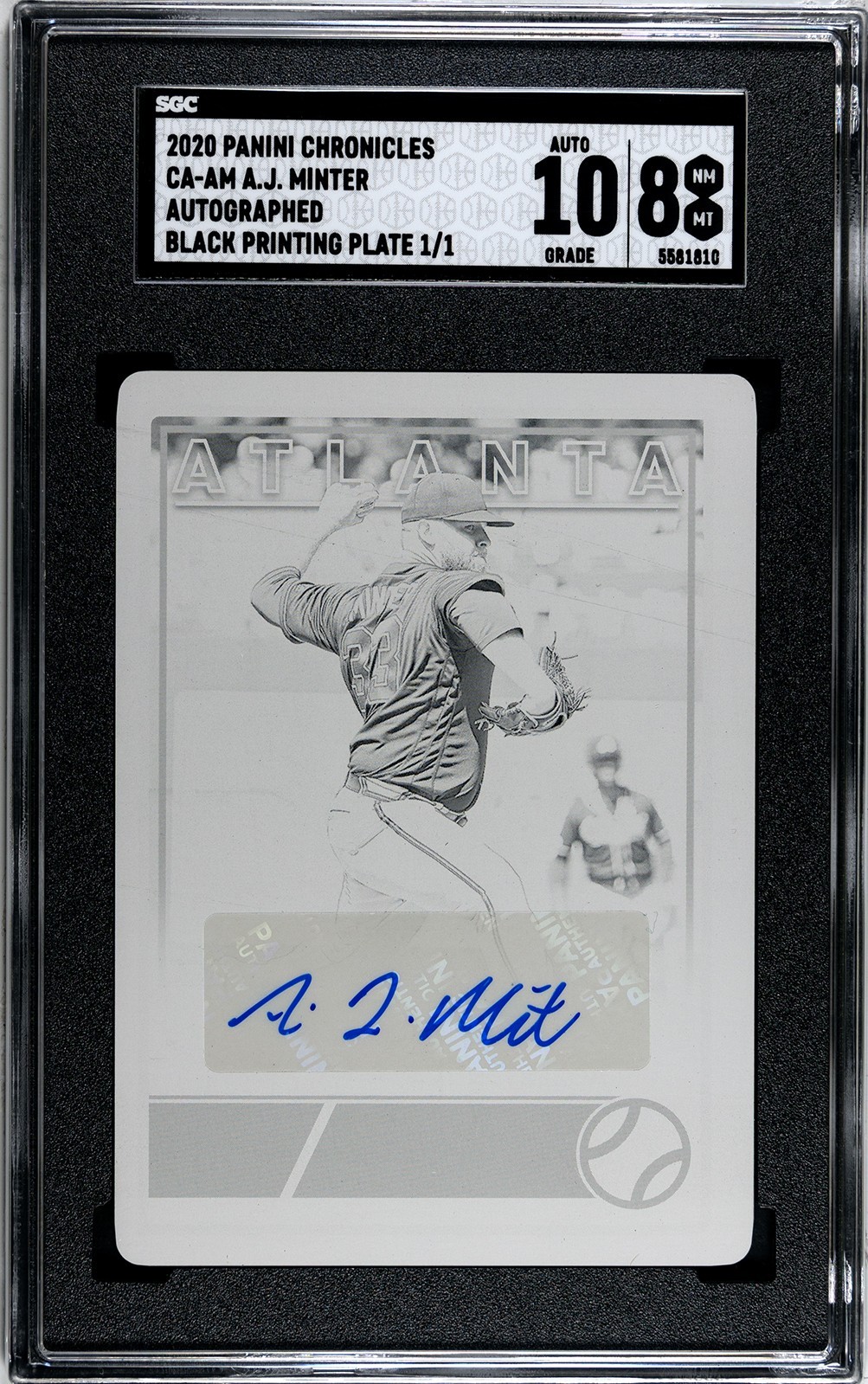 2020 Panini Chronicles Classics AJ Minter PRINTING PLATE SGC 8 w/10 AUTO (1/1) view 1