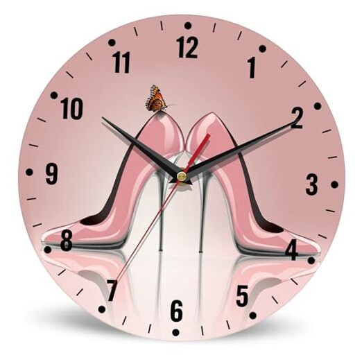Clock for Bedroom,Wall Clocks,Butterfly Battery Operated Pink High Heel Shoes