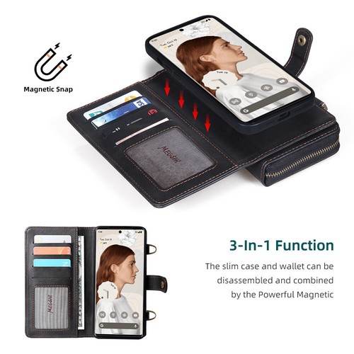 Multi-Function Retro Leather Wallet Case For Google Pixel8/7/6 9pro W/Lanyard - Picture 4 of 9