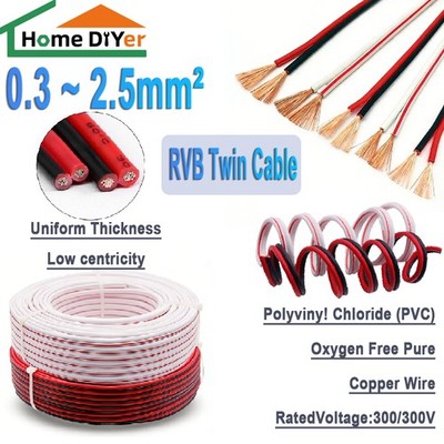 PVC Flexible Twin 2 Core Cable 0.3~2.5mm² Pure copper wire flame retardant wire